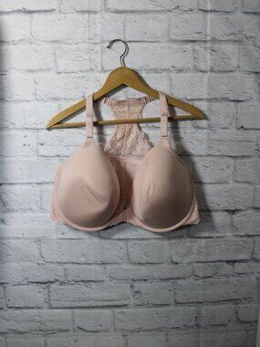Torrid Perfect T-Shirt 44DD Light Pink Front Close Lined Racerback Lace Bra